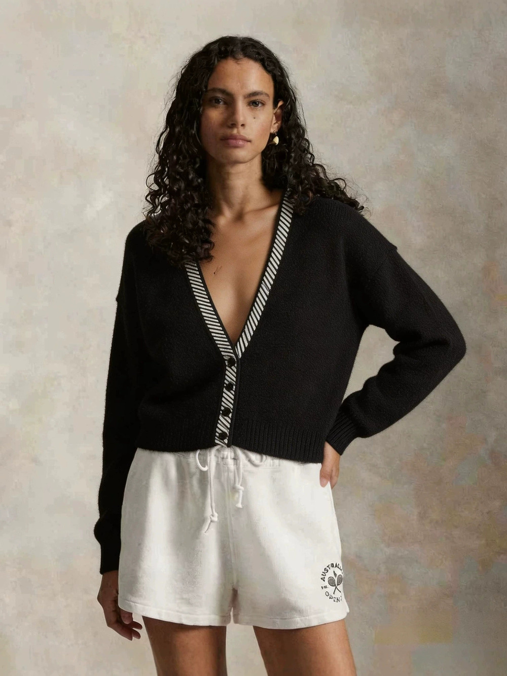 Zara Black Striped Placket Short Knit Cardigan Sweater Fall Winter